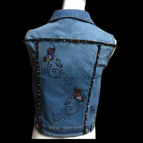 Crystal Butterfly Denim Vest - Picture 3 of 12